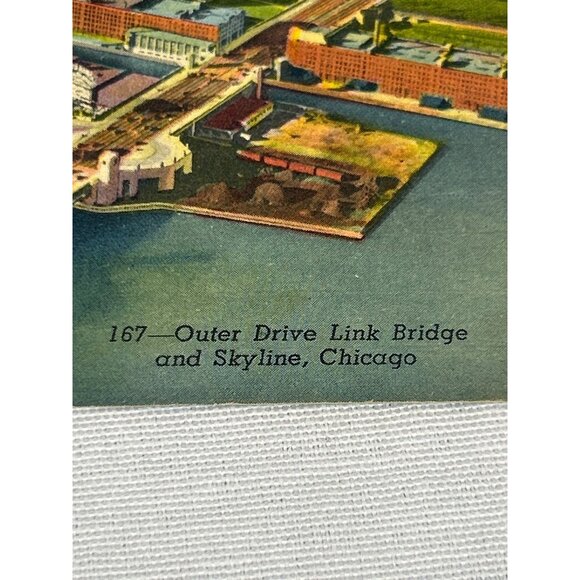Vintage 1950's Postcard Outer Drive Link Bridge & Skyline Chicago Curt Teich & C - Picture 2 of 8